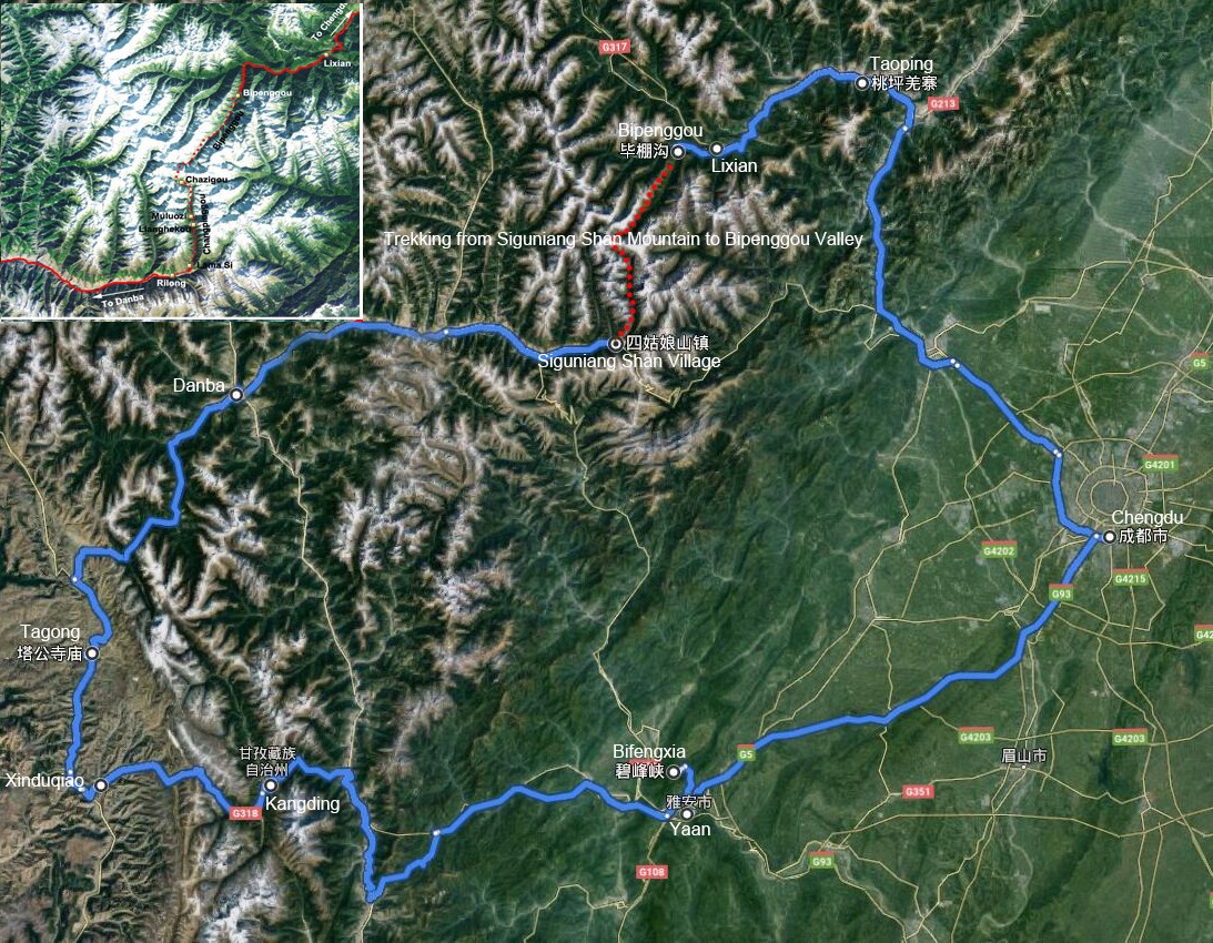 Trekking vom Siguniang Shan Berg zum Bipeng Gou Tal