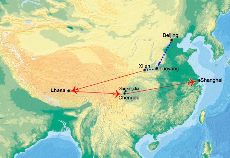 Historisches China mit Lhasa und Panda
